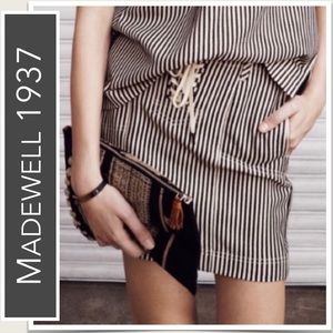 Madewell Black & Cream Ticking Lace-Up Mini Skirt